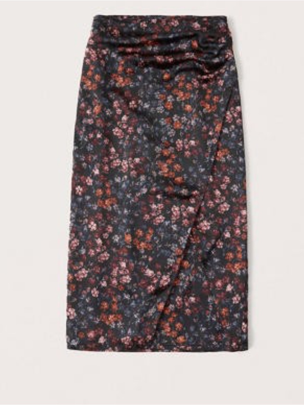 Abercrombie & Fitch Black Floral Satin Midi Skirt Size Small